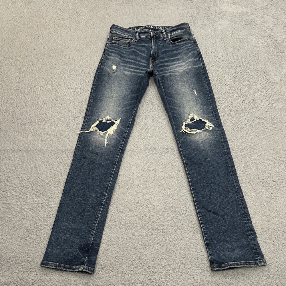 American Eagle Jeans Mens 29x32 Blue Denim Slim Fit Next Level Airlex Distressed